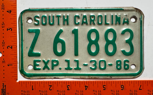 1986 South Carolina #Z 61883 Motorcycle License Plate
