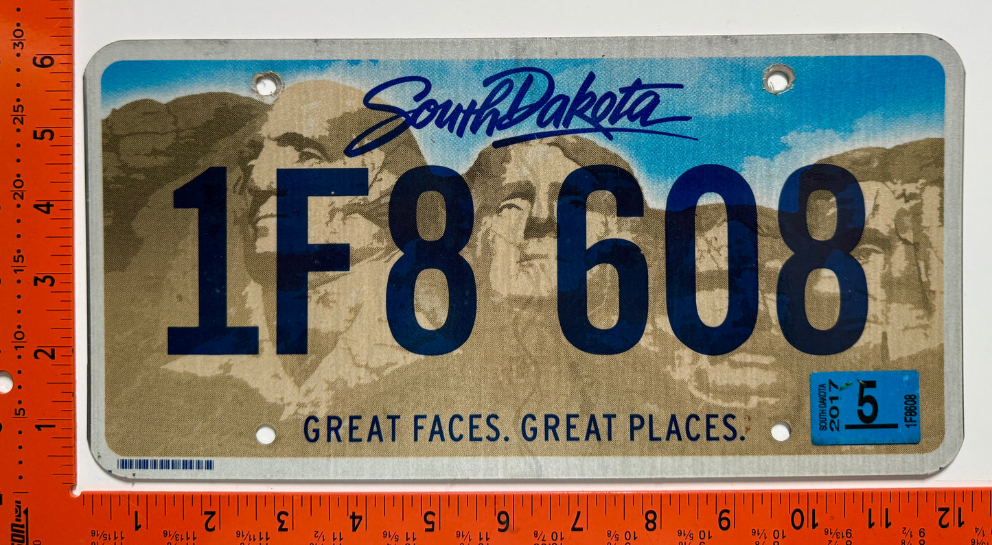2017 South Dakota #1F8 608 Passenger License Plate
