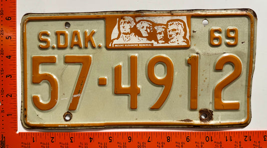 1969 South Dakota #57-4912 Passenger License Plate