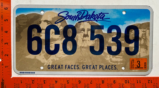 2018 South Dakota #6C8 539 Passenger License Plate