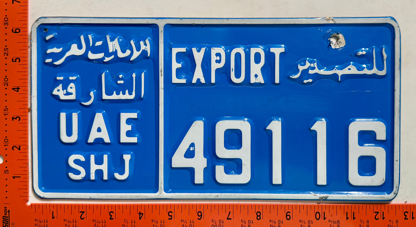 undated Sharjah, UAE #49116 Export License Plate