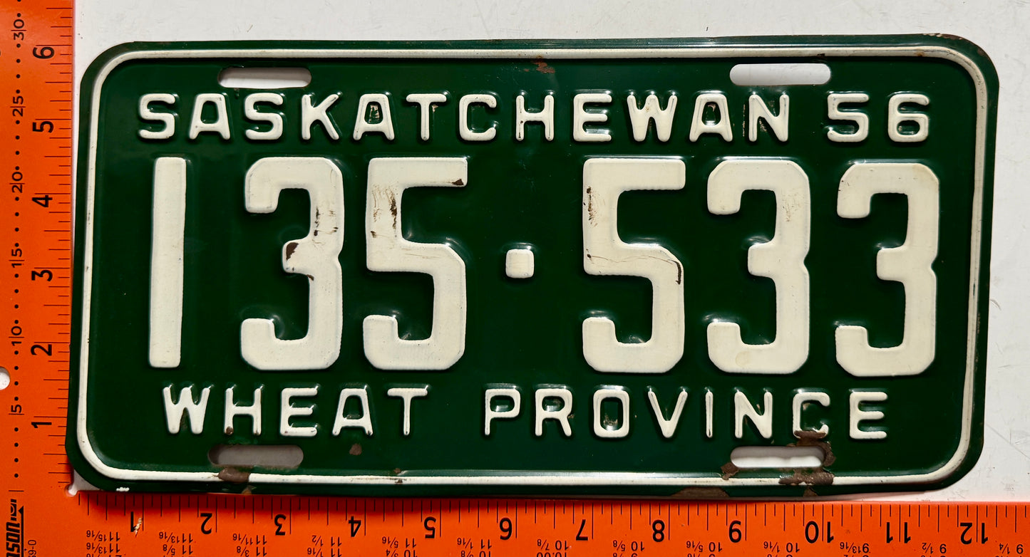 1956 Saskatchewan #135-533 Passenger License Plate