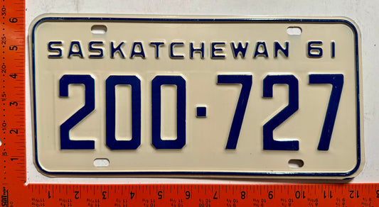 1961 Saskatchewan #200-727 Passenger License Plate