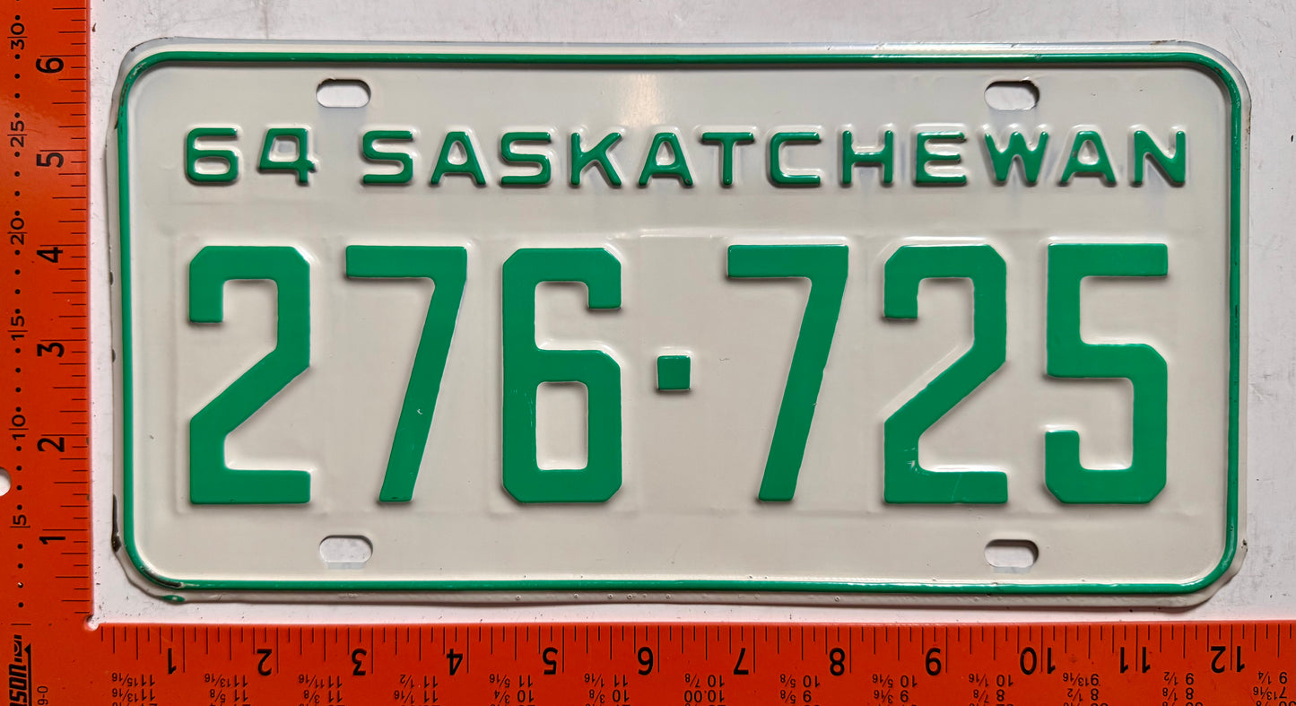 1964 Saskatchewan #276-725 Passenger License Plate