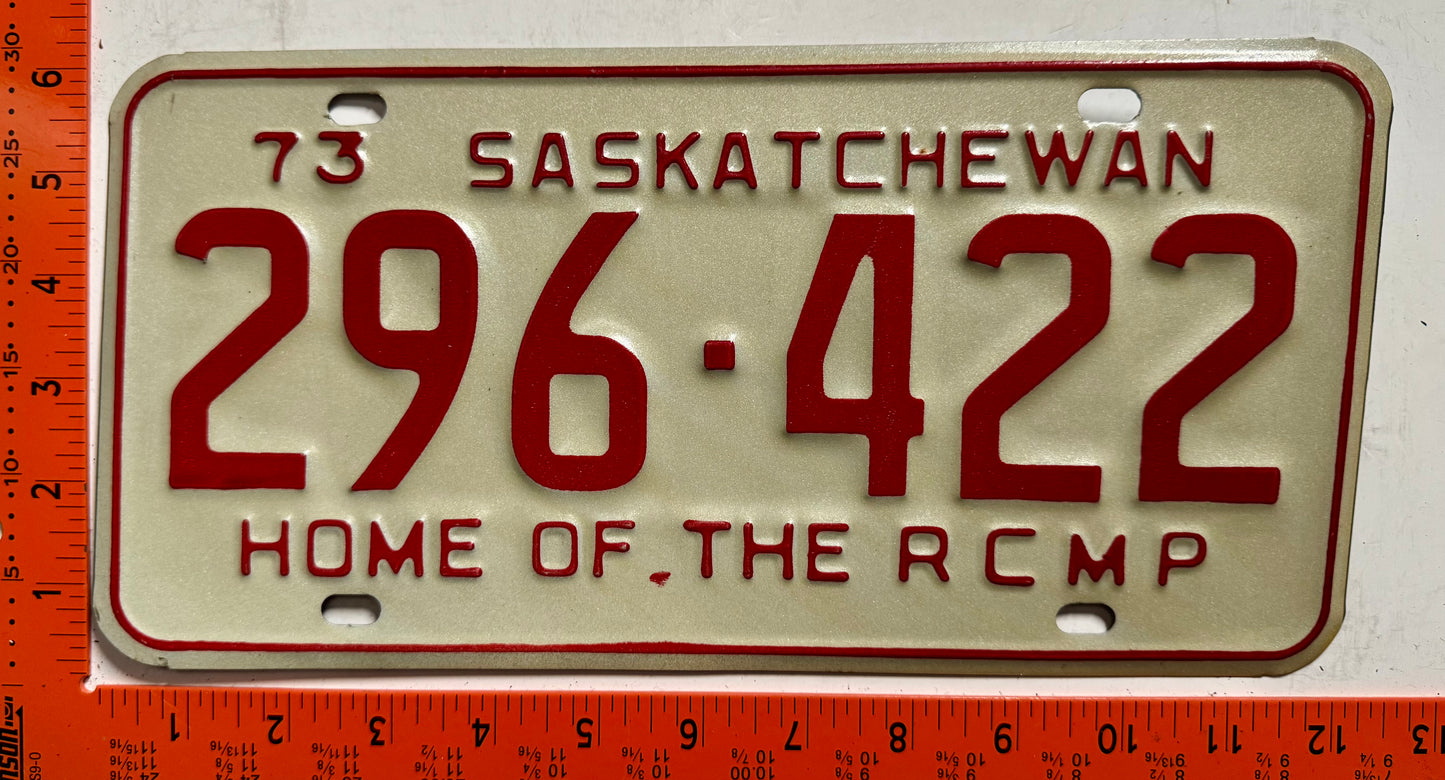 1973 Saskatchewan #296-422 Passenger License Plate