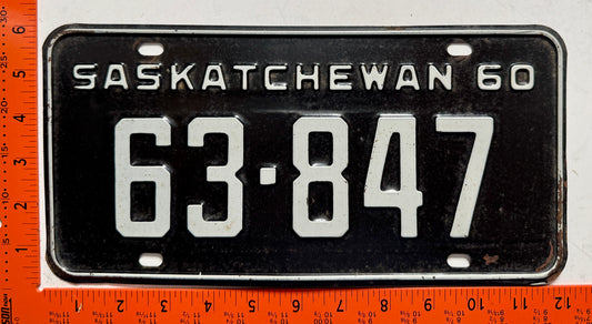 1960 Saskatchewan #63-847 Passenger License Plate
