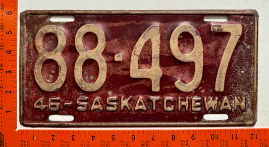1946 Saskatchewan #88-497 Passenger License Plate