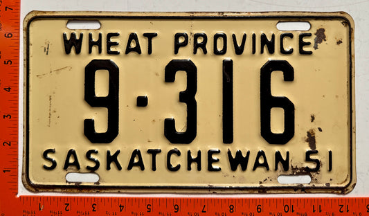 1951 Saskatchewan #9-316 Passenger License Plate