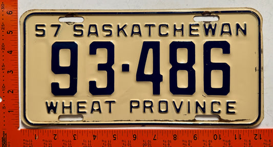 1957 Saskatchewan #93-486 Passenger License Plate