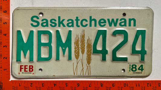 1984 Saskatchewan #MBM 424 Passenger License Plate