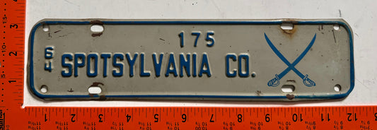 1964 Spotsylvania County, Virginia #175 Passenger License Plate