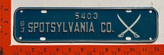 1963 Spotsylvania County, Virginia #5403 Passenger License Plate