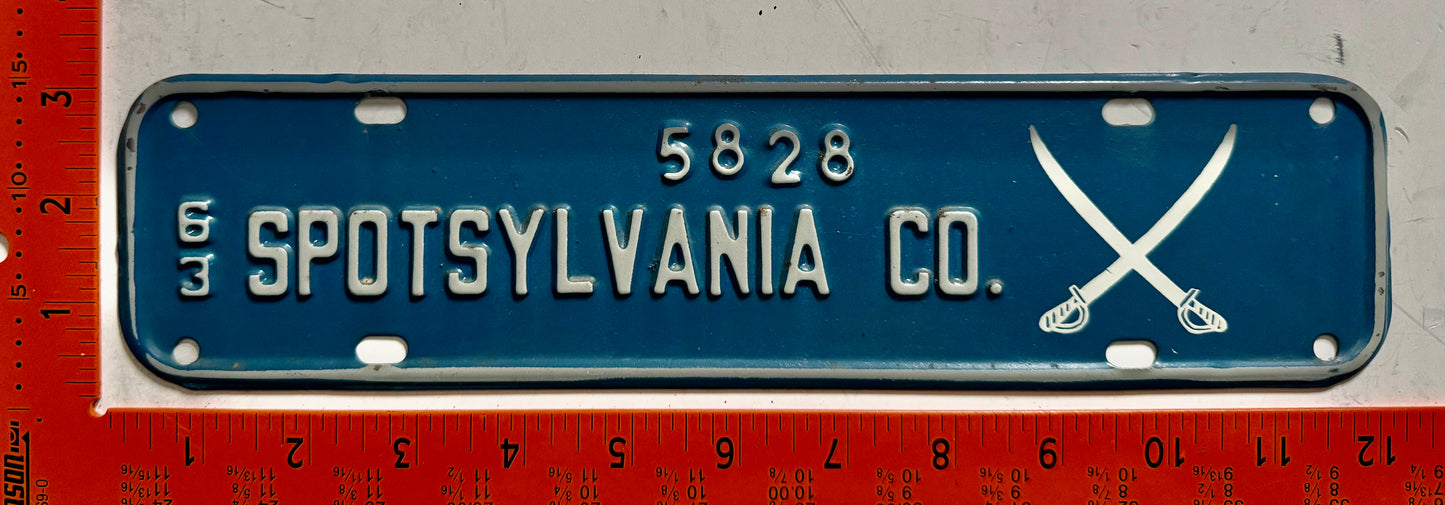 1963 Spotsylvania County, Virginia #5828 Passenger License Plate
