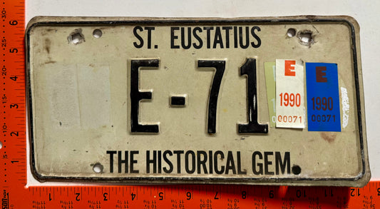 1990 St Eustatius #E-71 Passenger License Plate
