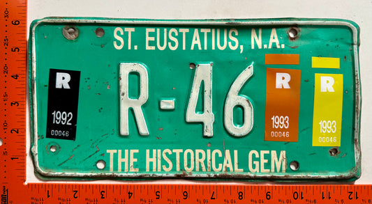 1992/1993 St Eustatius #R-46 Rental License Plate