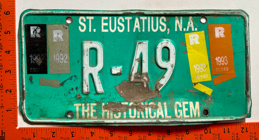 1992/1993 St Eustatius #R-49 Rental License Plate