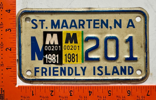 1981 St Maarten #M-201 Motorcycle License Plate