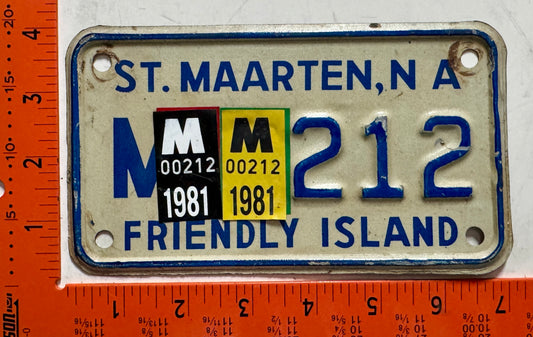 1981 St Maarten #M-212 Motorcycle License Plate