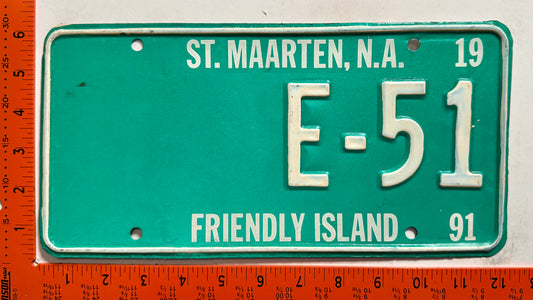 1991 St Maarten #E-51 Government License Plate