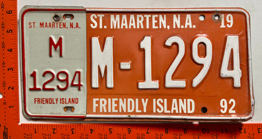 1992 St Maarten #M-1294 Passenger License Plate