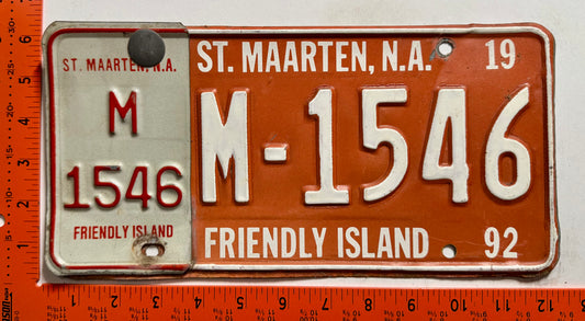 1992 St Maarten #M-1546 Passenger License Plate