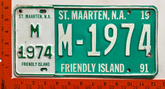 1991 St Maarten #M-1974 Passenger License Plate