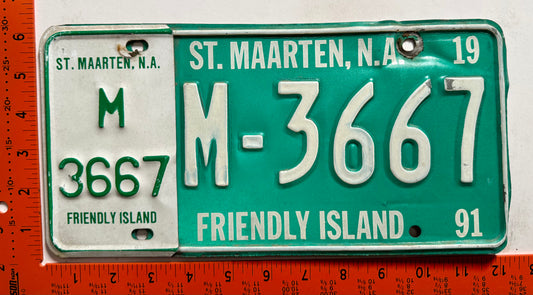 1991 St Maarten #M-3667 Passenger License Plate