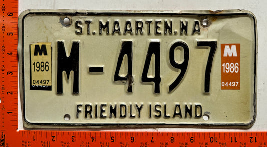 1986 St Maarten #M-4497 Passenger License Plate