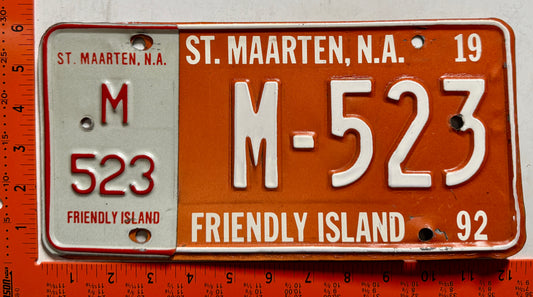 1992 St Maarten #M-523 Passenger License Plate