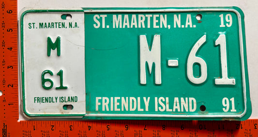 1991 St Maarten #M-61 Passenger License Plate