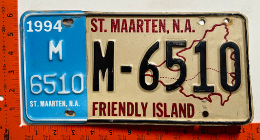 1994 St Maarten #M-6510 Passenger License Plate