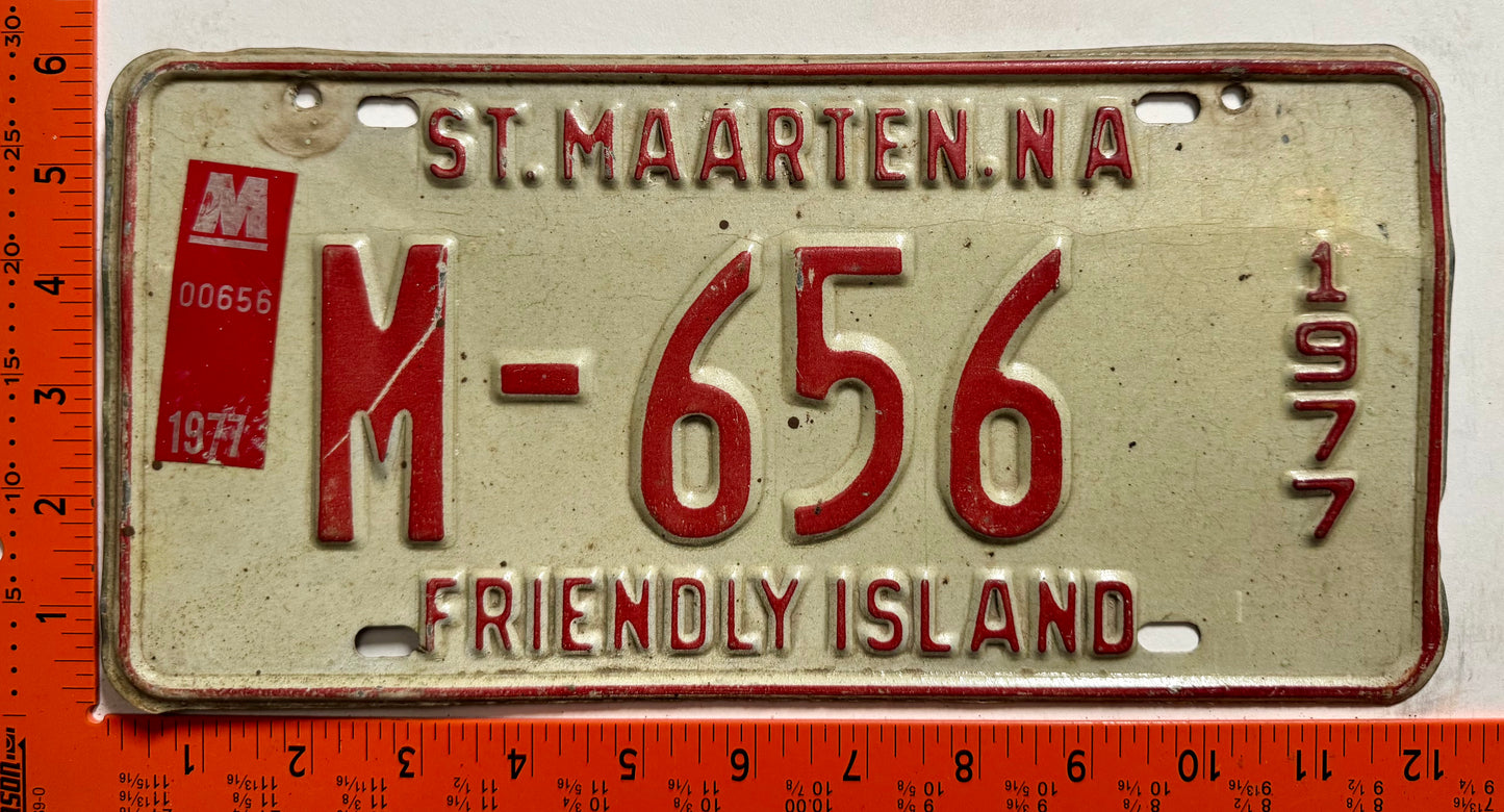 1977 St Maarten #M-656 Passenger License Plate