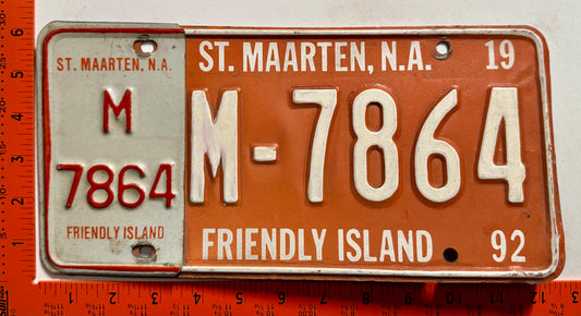 1992 St Maarten #M-7864 Passenger License Plate