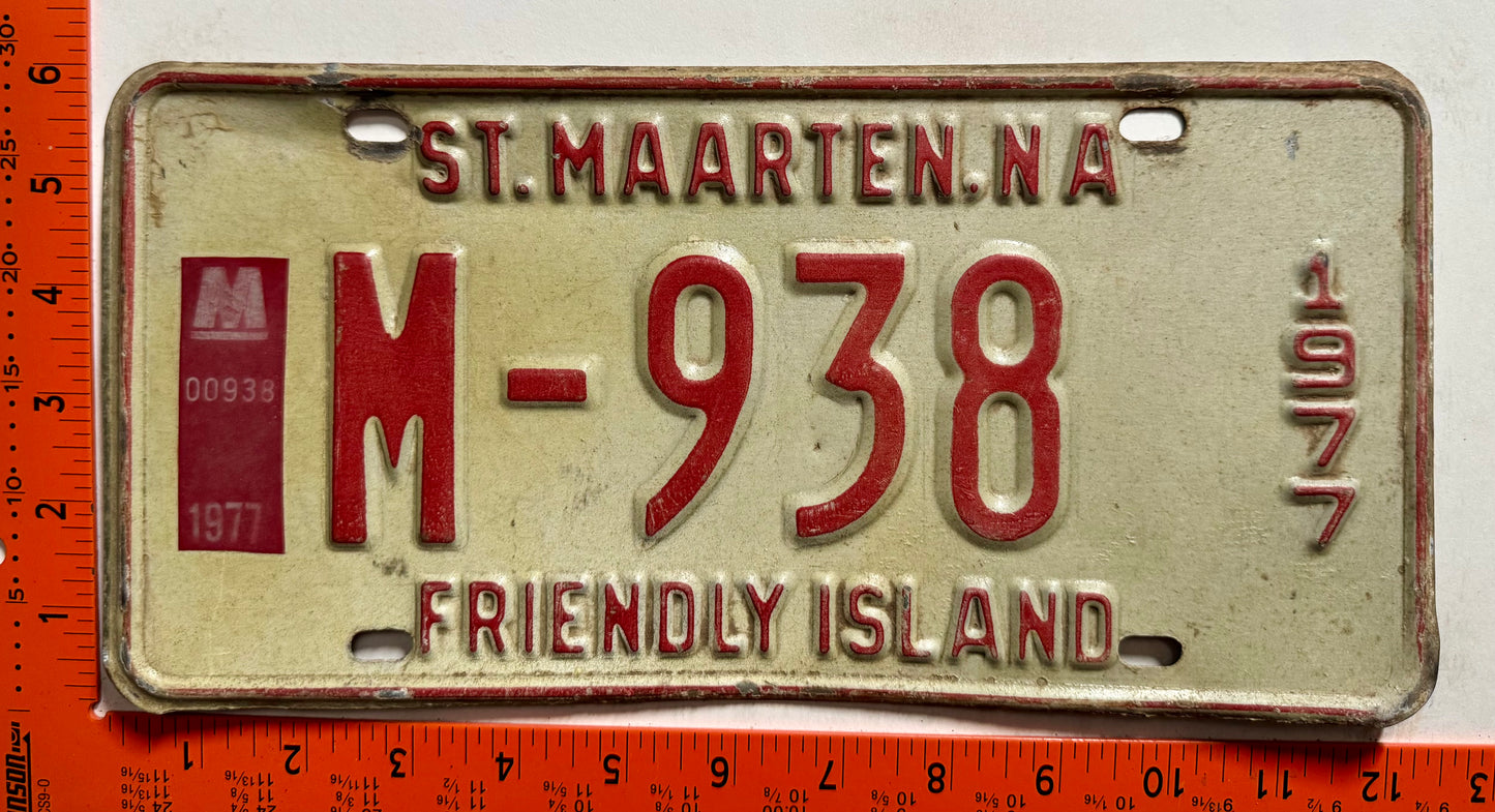1977 St Maarten #M-938 Passenger License Plate