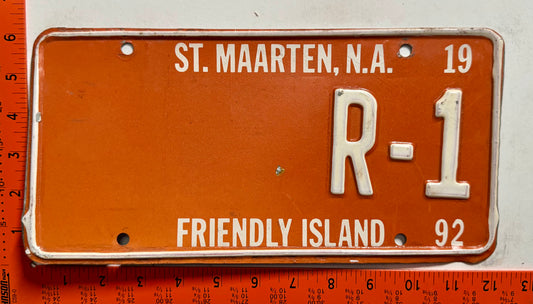 1992 St Maarten #R-1 Rental License Plate