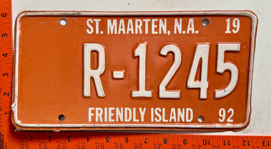 1992 St Maarten #R-1245 Rental License Plate
