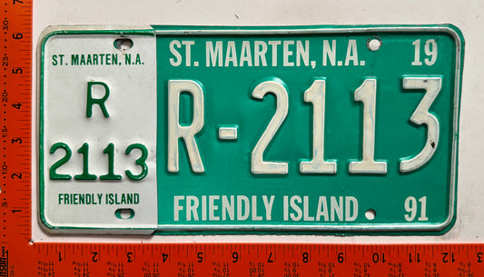1991 St Maarten #R-2113 Rental License Plate