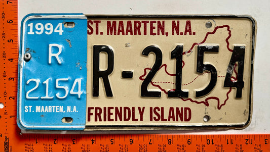 1994 St Maarten #R-2154 Rental License Plate