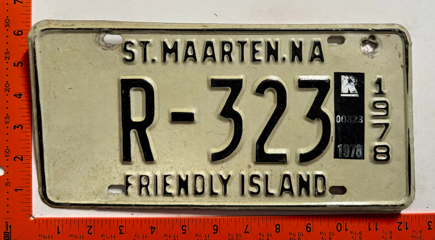 1978 St Maarten #R-323 Rental License Plate
