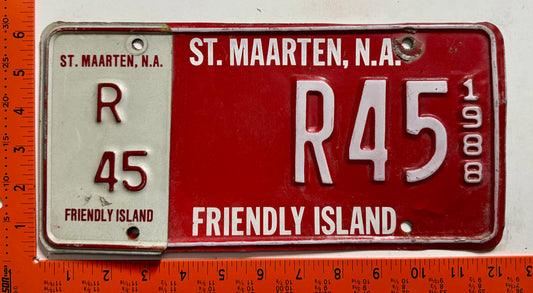 1988 St Maarten #R45 Rental License Plate