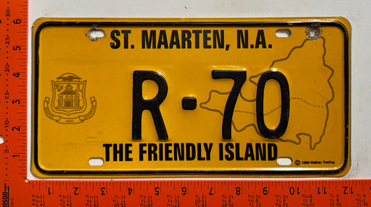 1999 base St Maarten #R-70 Rental License Plate