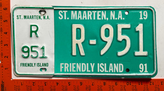 1991 St Maarten #R-951 Rental License Plate