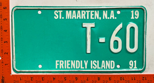 1991 St Maarten #T-60 Tour Bus License Plate