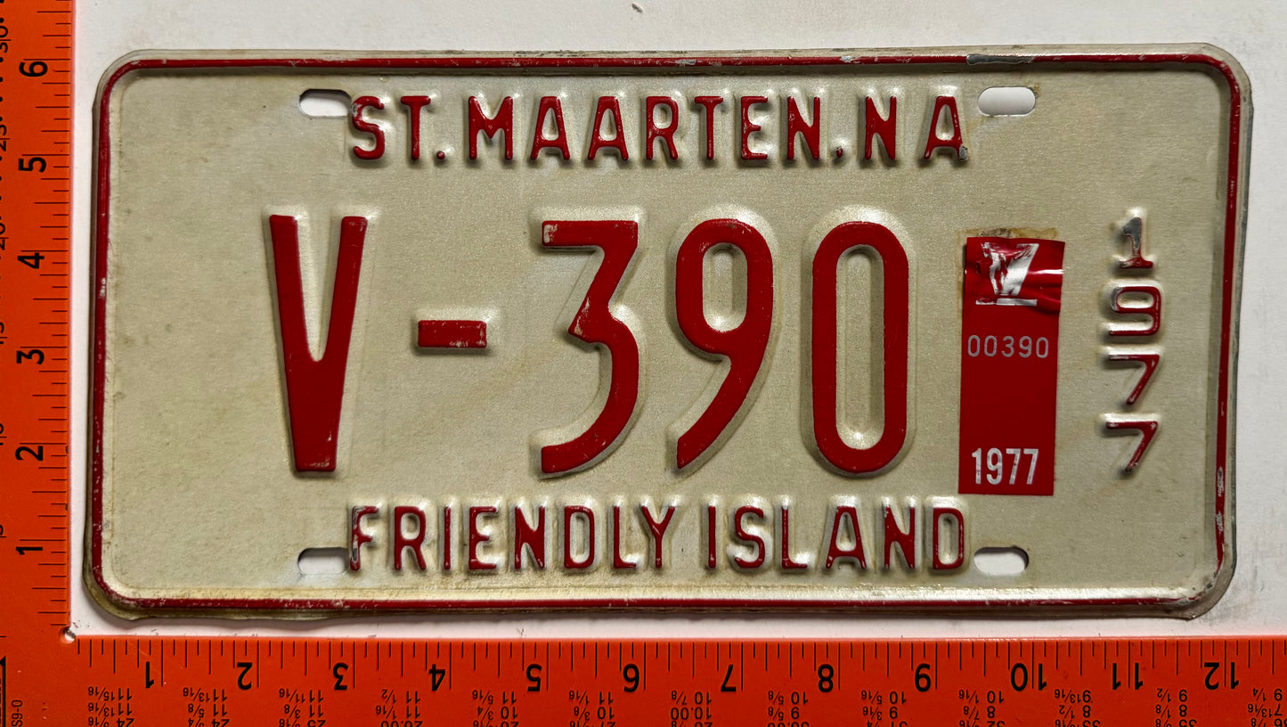 1977 St Maarten #V-390 Commercial License Plate
