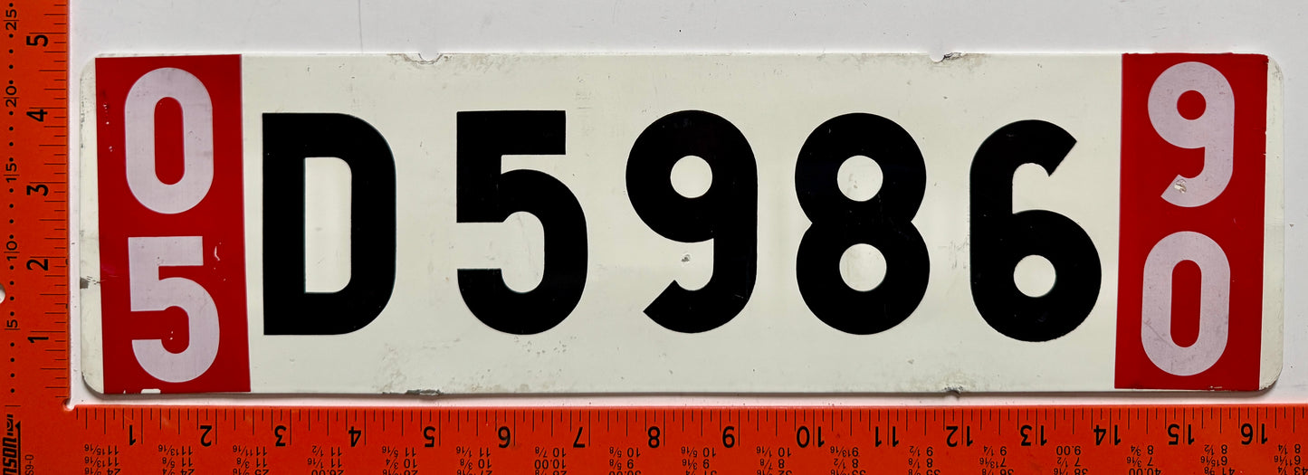 1990 Sweden #D5986 Export License Plate