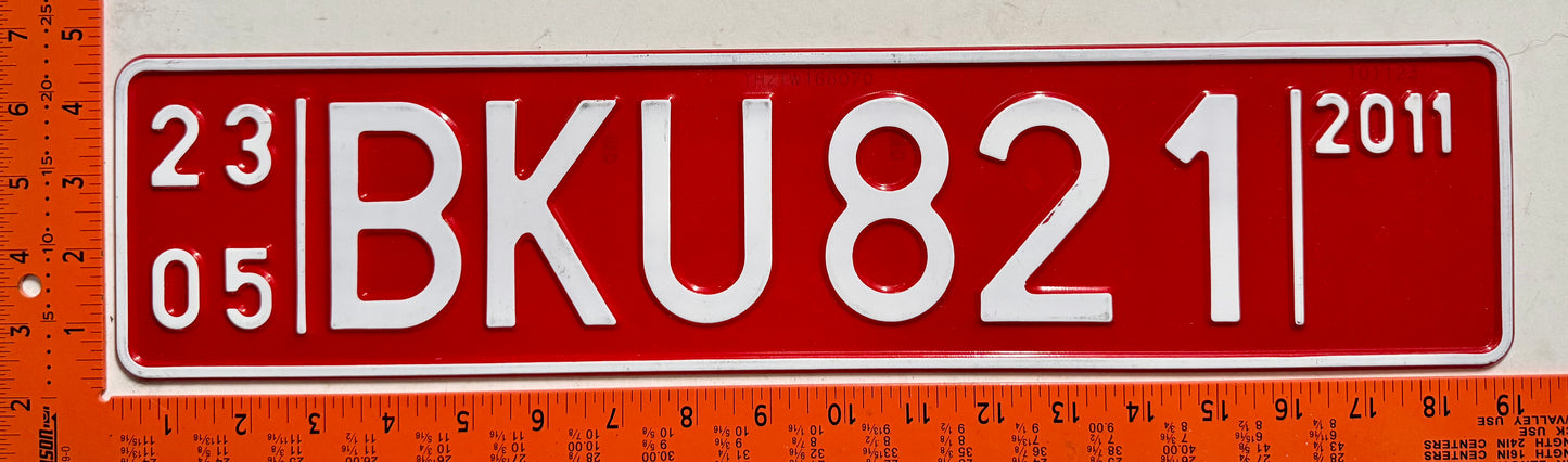 2011 Sweden #BKU821 Export License Plate