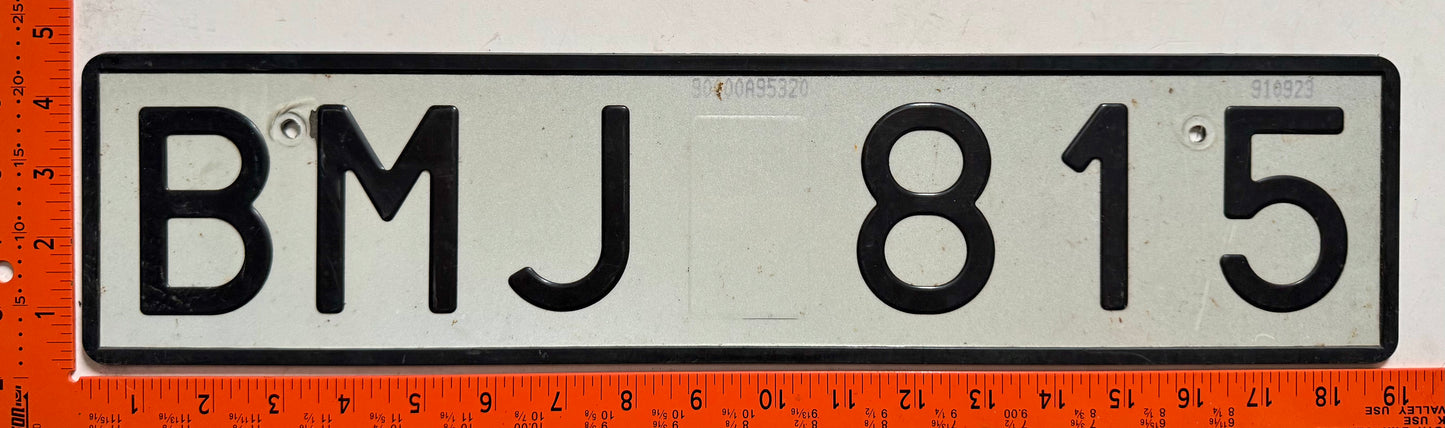 undated Sweden #BMJ 815 Passenger License Plate