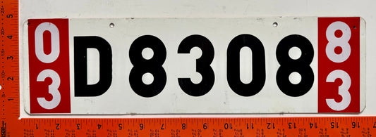 1983 Sweden #D 8308 Temporary License Plate