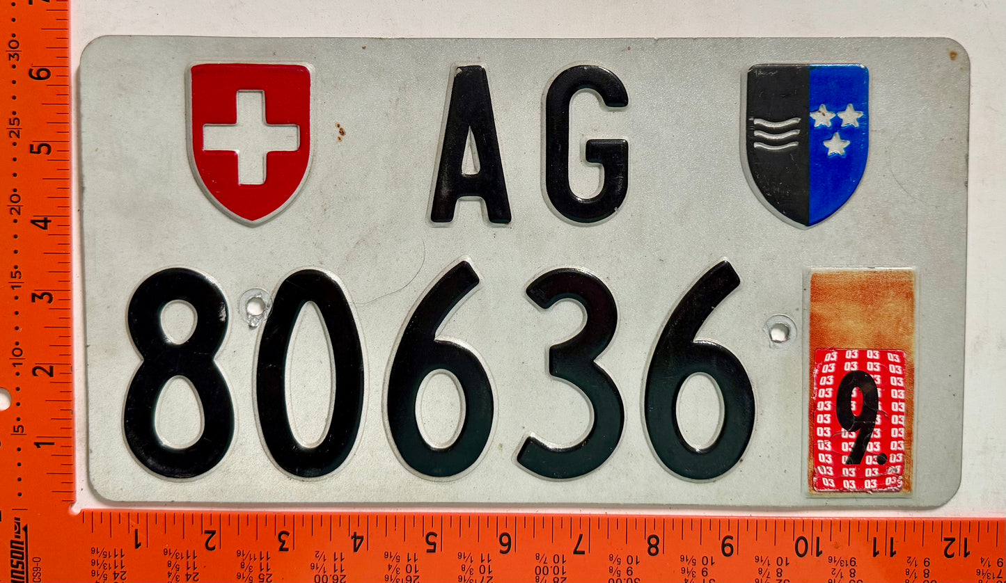 2003 Switzerland #AG/80636 Temporary License Plate