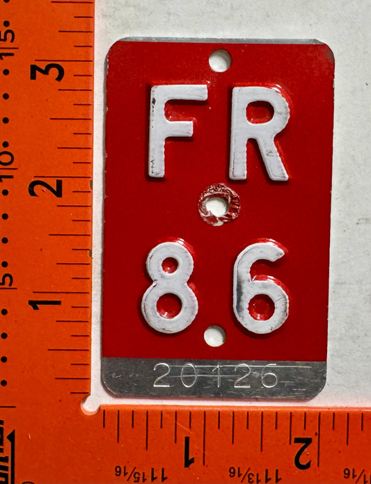 1986 Fribourg, Switzerland #20126 Bicycle License Plate